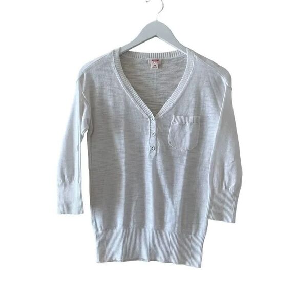 Mossimo Supply & Co Three Button Front V-Neck White ¾ Sleeves SZ SP #1415 - Picture 1 of 13